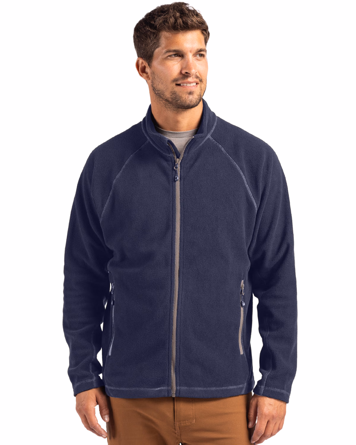 Custom Clique Powder Recycled Fleece Mens Full Zip Jacket — Dark Navy front