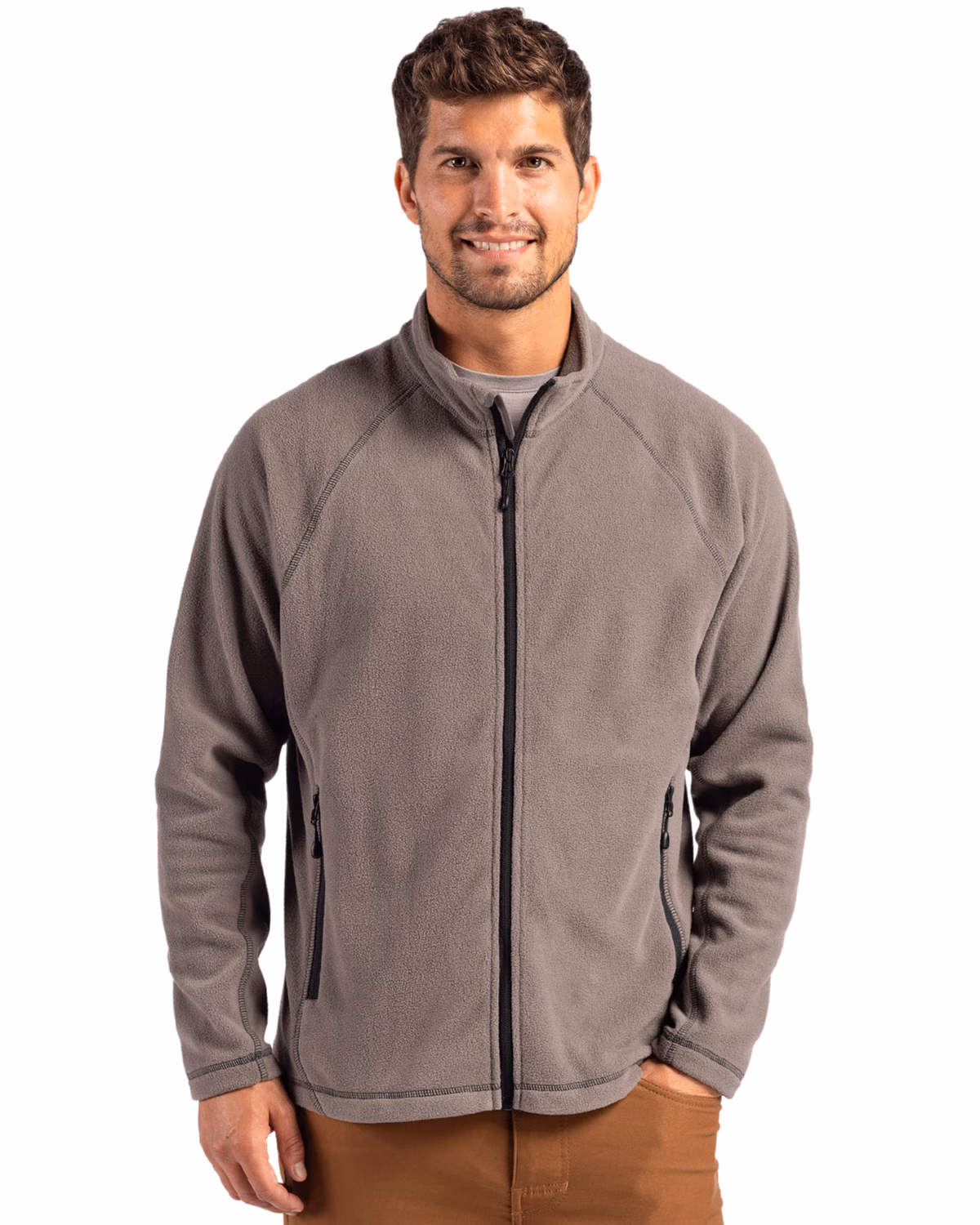 Custom Clique Powder Recycled Fleece Mens Full Zip Jacket — Pure Slate front
