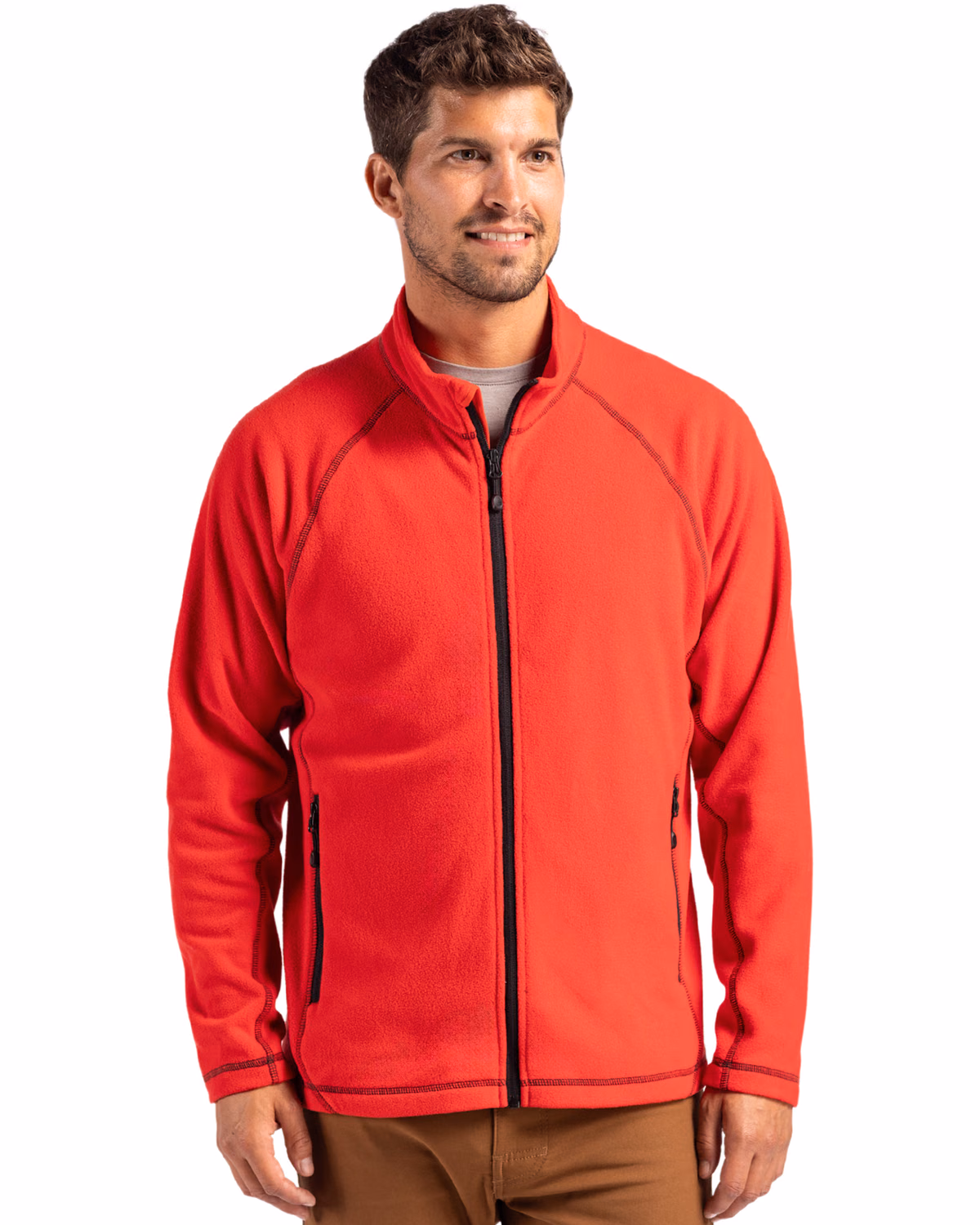 Custom Clique Powder Recycled Fleece Mens Full Zip Jacket — Red front