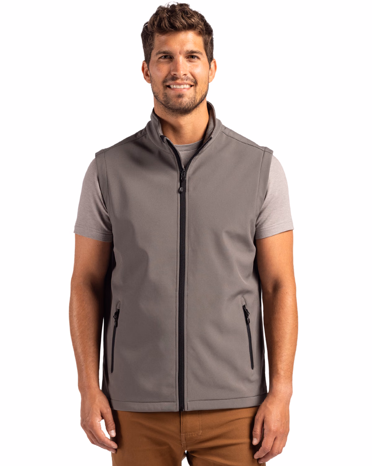 Custom Clique Tempo Recycled Stretch Softshell Mens Full Zip Vest — Pure Slate/Black front
