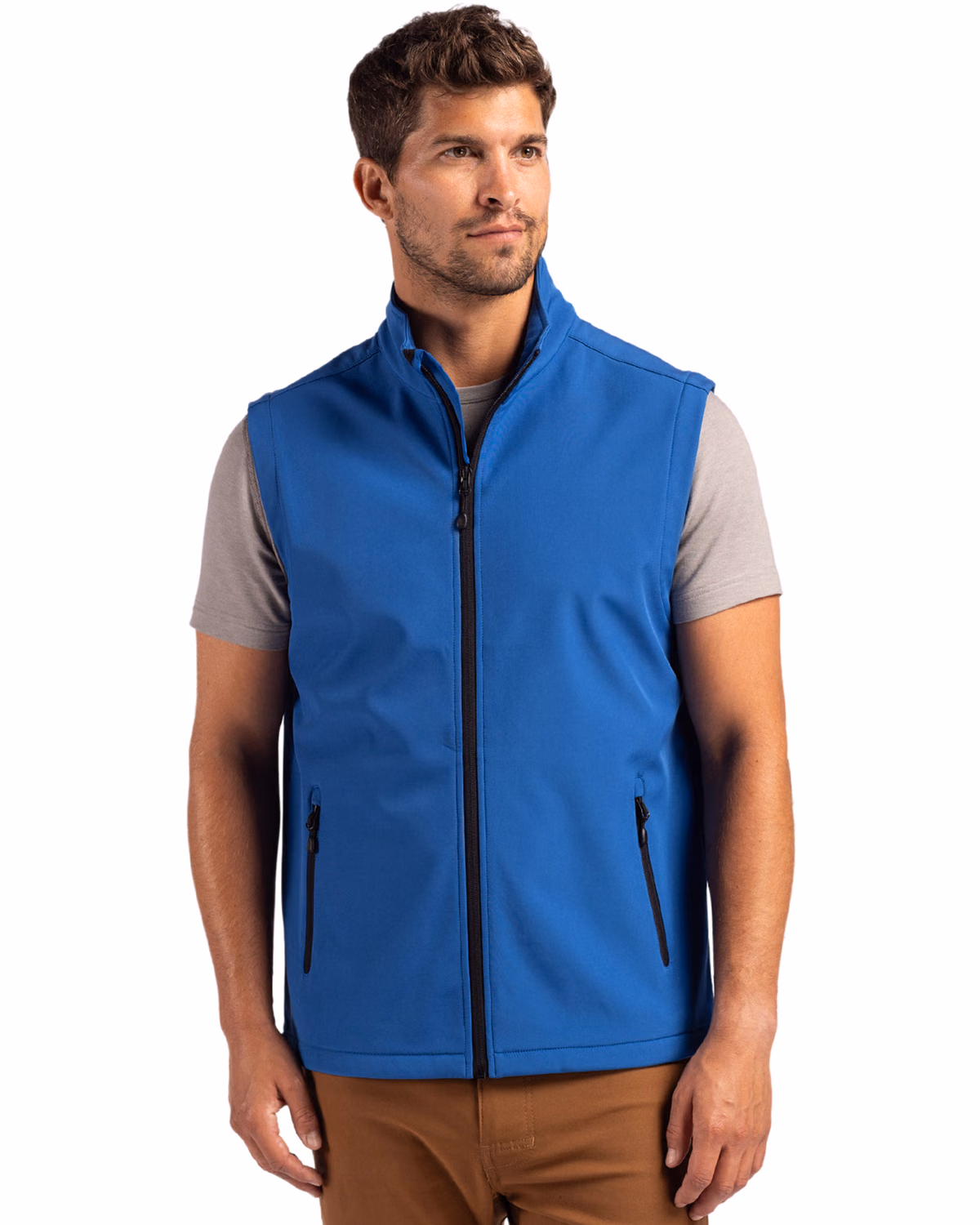 Custom Clique Tempo Recycled Stretch Softshell Mens Full Zip Vest — Royal Blue/Black front