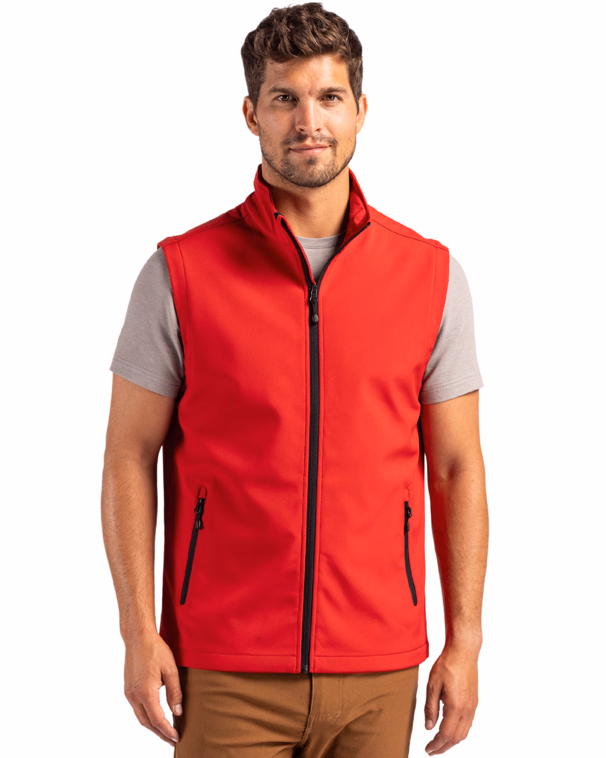 Custom Clique Tempo Recycled Stretch Softshell Mens Full Zip Vest — Red/Black front