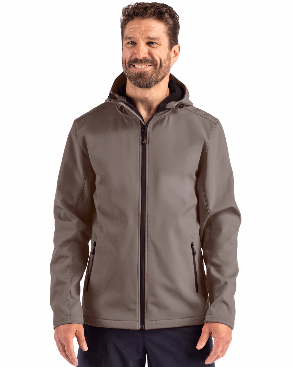 Custom Clique Tempo Recycled Stretch Softshell Mens Full Zip Hooded Jacket — Pure Slate/Black front