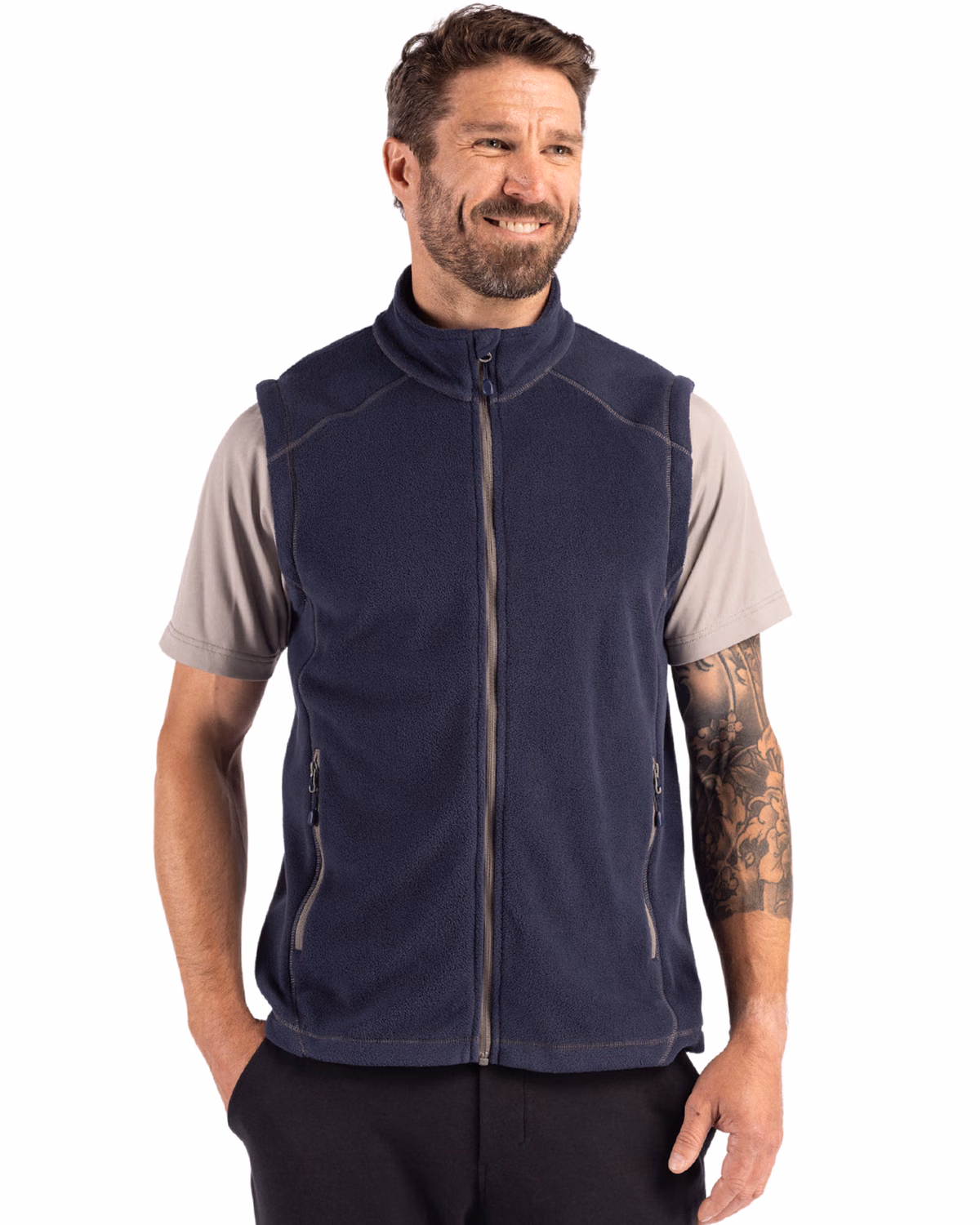 Custom Clique Powder Recycled Fleece Mens Full Zip Vest — Dark Navy front
