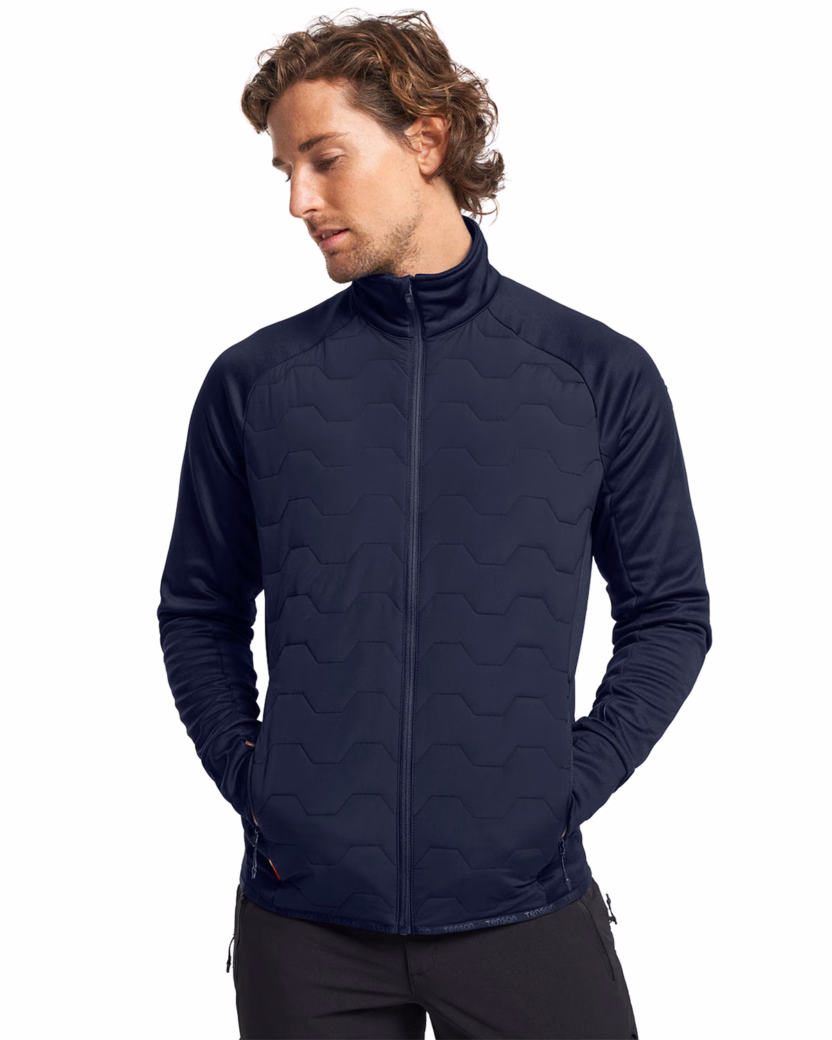 Custom Tenson Txlite Solvik Recycled Hybrid Midlayer Mens Full Zip — Tenson Dark Navy front