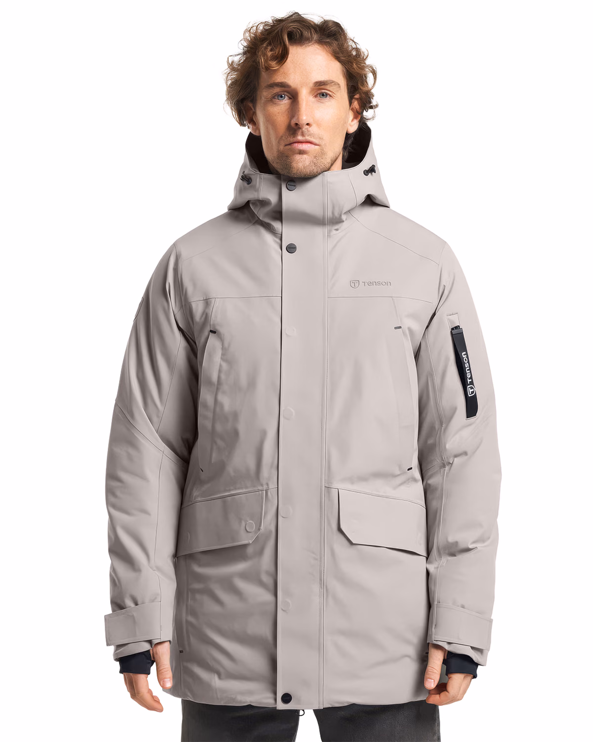 Custom Tenson Vision Recycled Insulated Waterproof Mens Parka — Tenson Light Taupe front