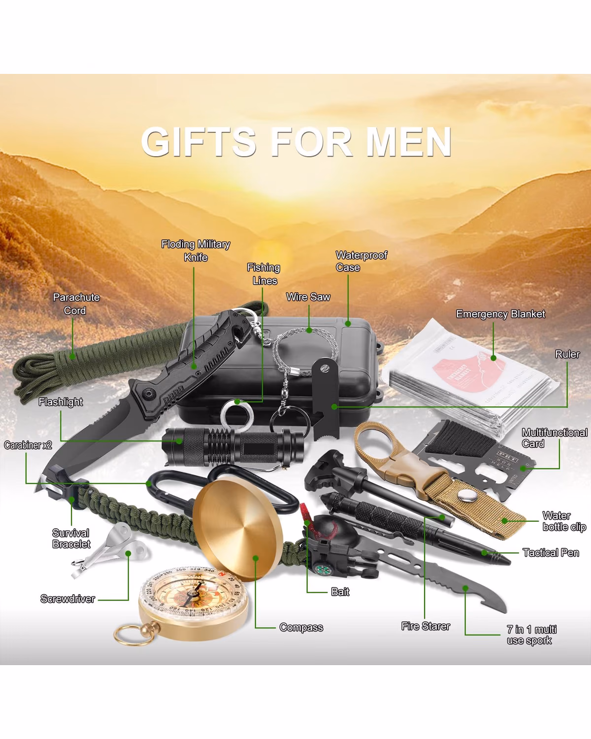 Custom Emergency Survival Kit, 22-in-1, Black