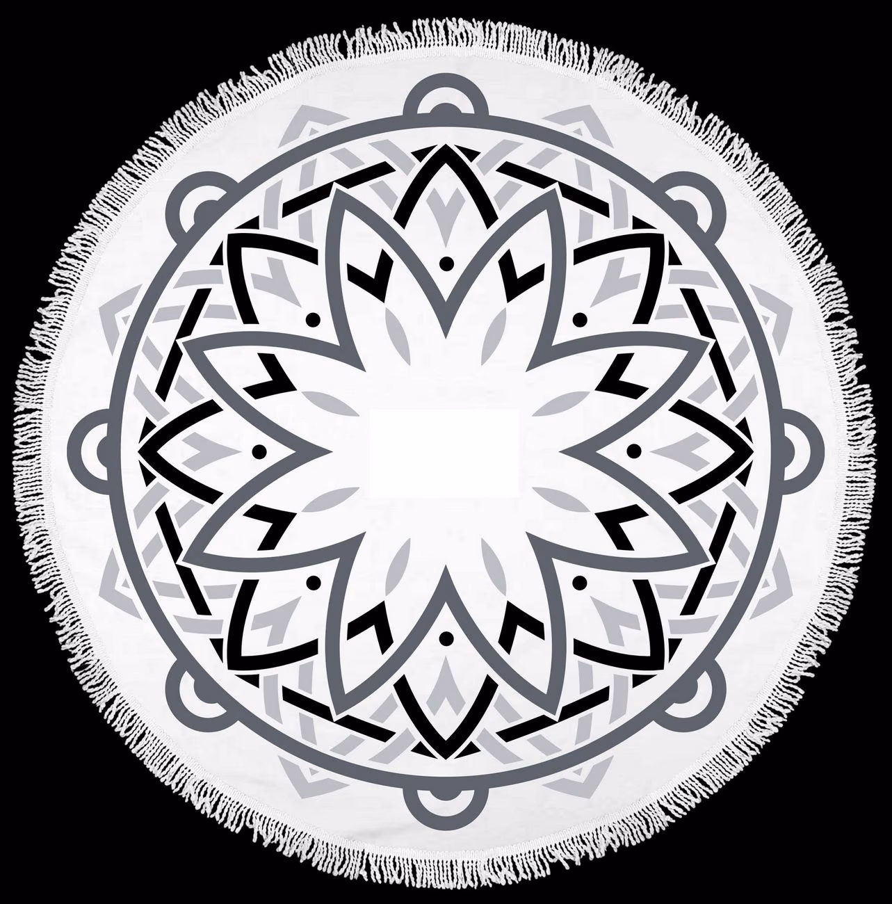 Custom Mandala Fringe 360 Round Beach Towel™ in Black