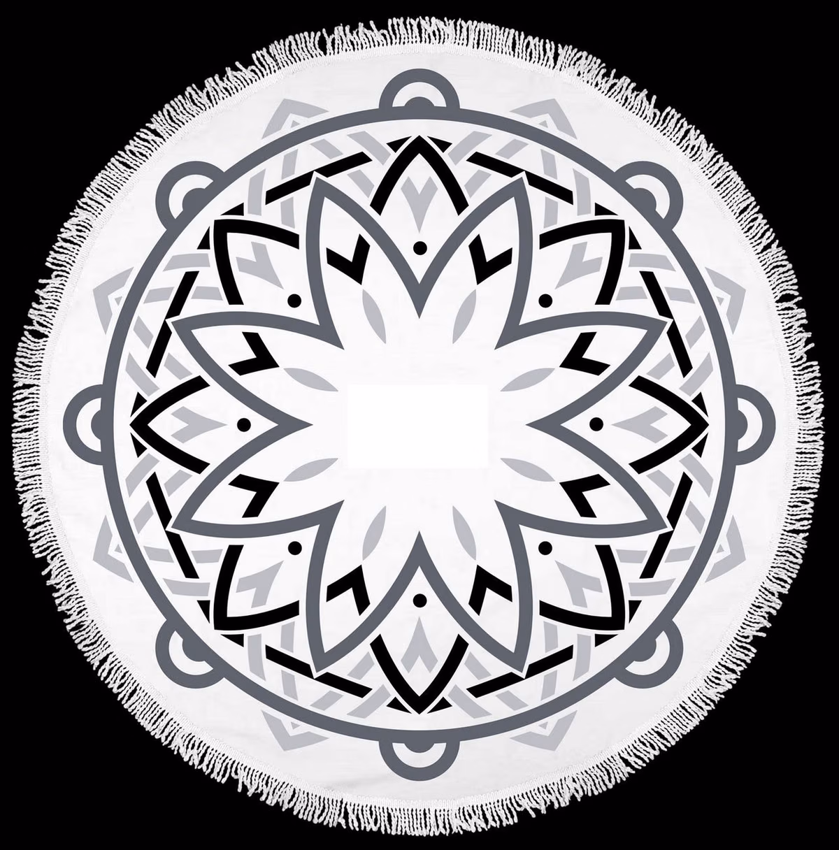 Custom Mandala Fringe 360 Round Beach Towel™ in Black