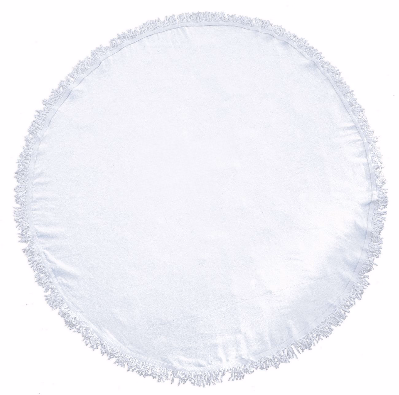Custom Sunnyside Fringed Round Beach Towel in White