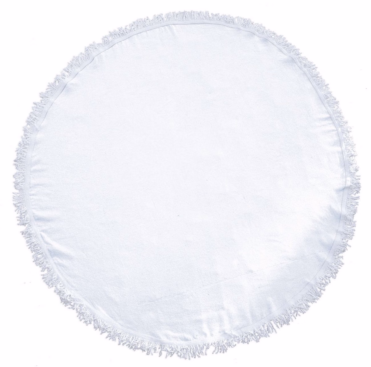 Custom Sunnyside Fringed Round Beach Towel in White