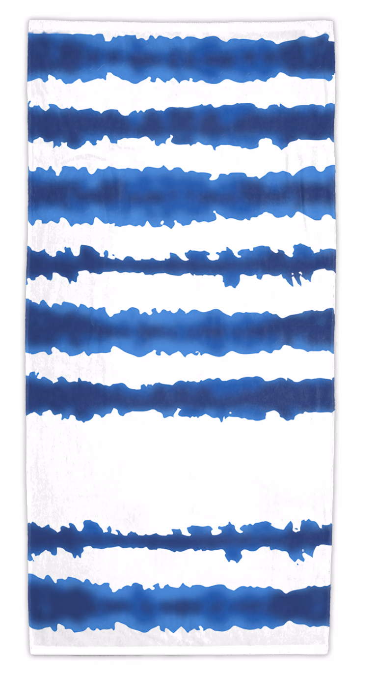 Custom Good Vibes Cabana Stripe Beach Towel in Royal
