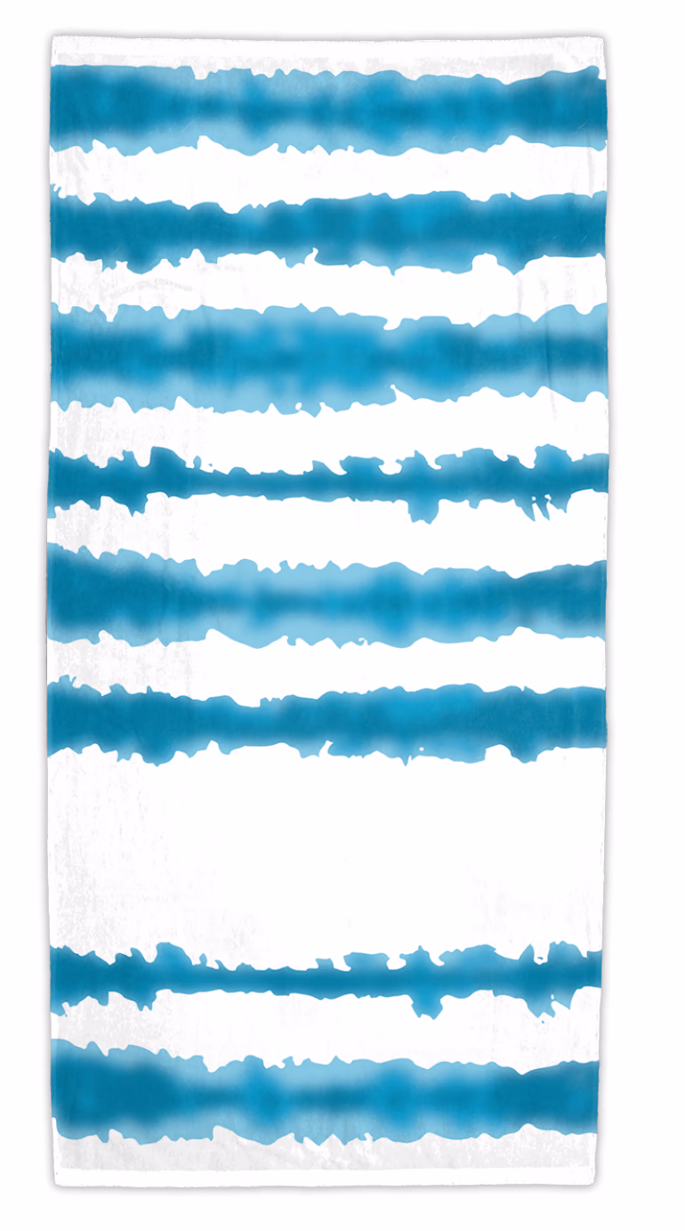 Custom Good Vibes Cabana Stripe Beach Towel in Turquoise