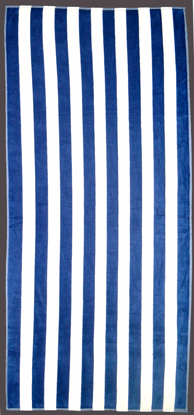 Custom Turkish Signature Midweight Cabana Stripe Beach Towel in Royal Blue