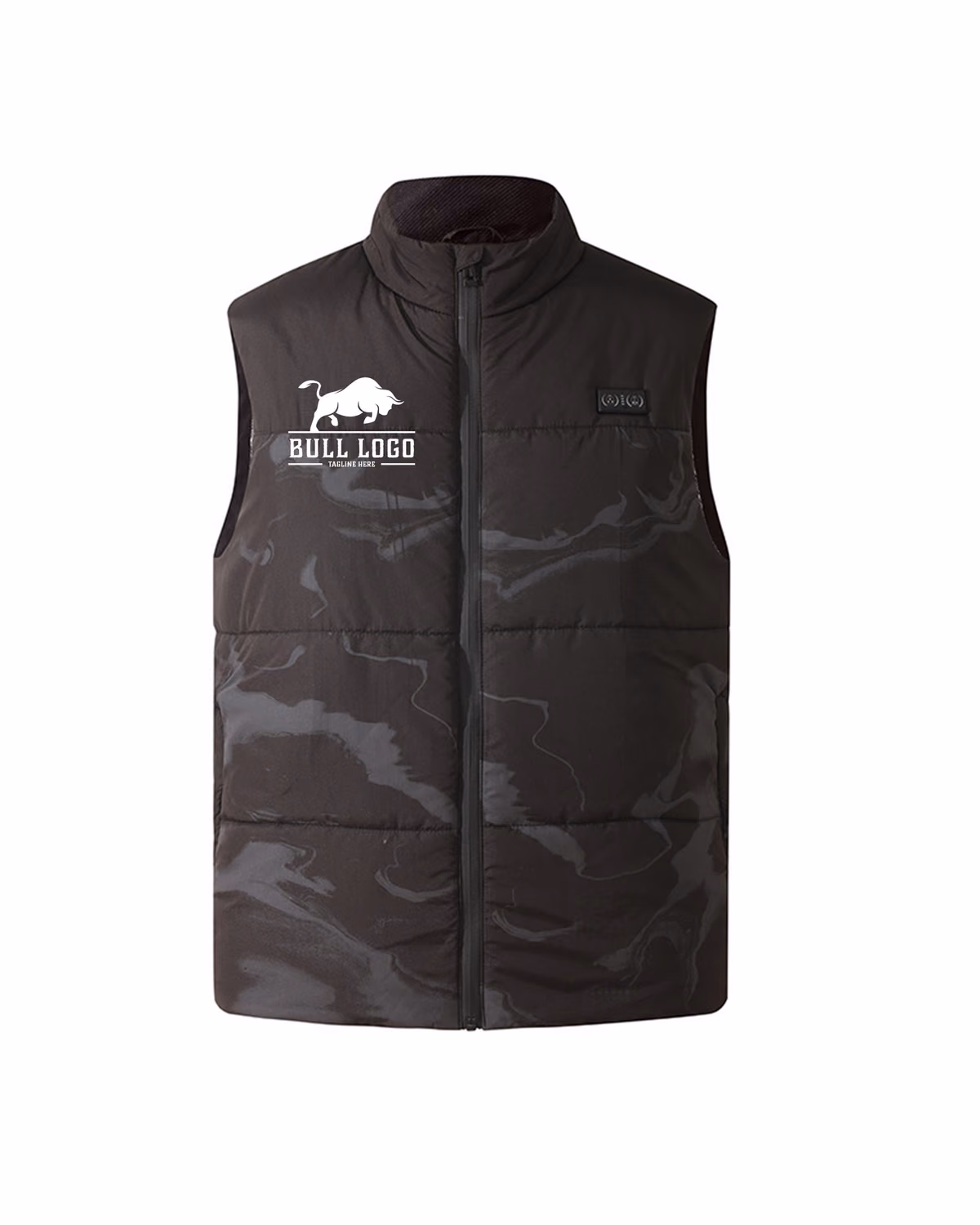 Custom Camouflage Constant Temperature Cold-Proof Heated Vest Not Include Power Bank, Black, front view