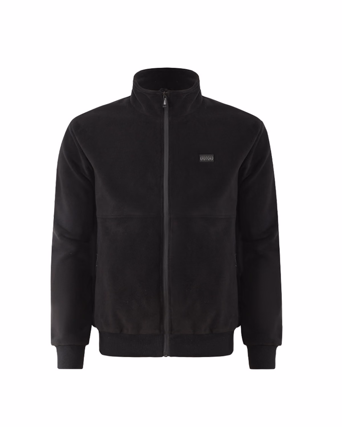Custom Smart Heating Polar Fleece Jacket USB Constant Temperature Not Include Power Bank, Black, front view