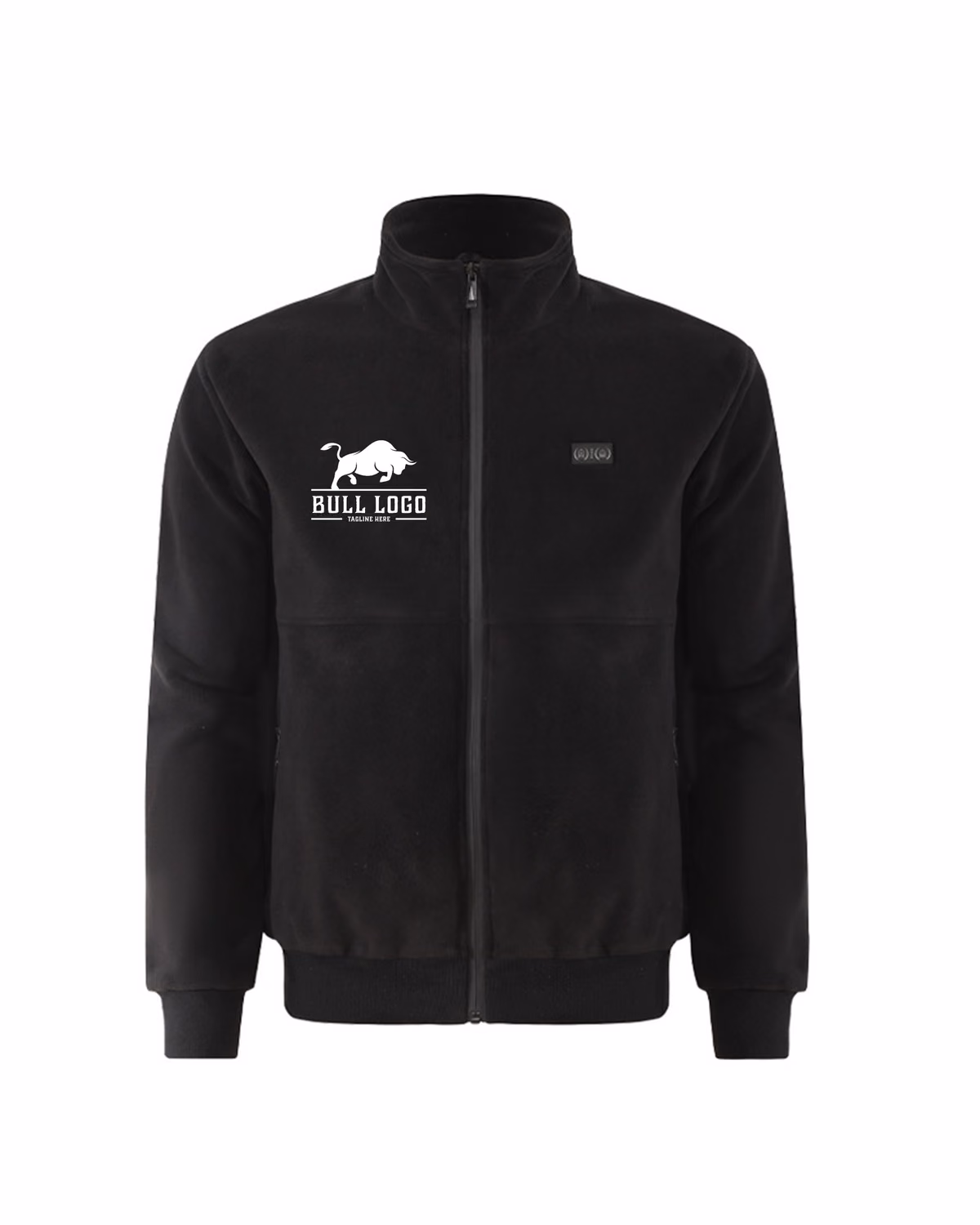 Custom Smart Heating Polar Fleece Jacket USB Constant Temperature Not Include Power Bank, Black, front view