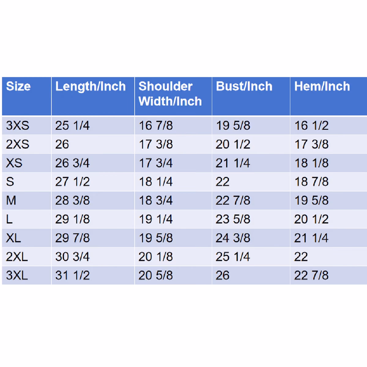 Custom Unisex Heated Down Jacket Not Include Power Bank, size chart