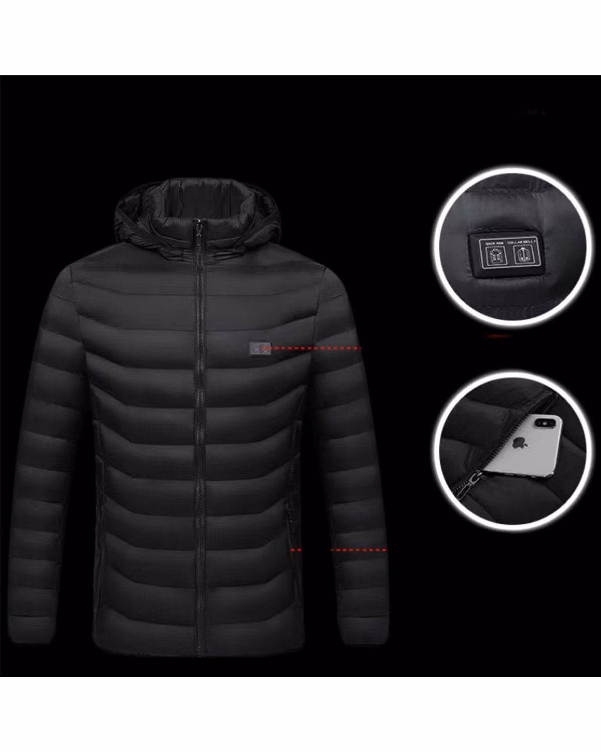 Custom Unisex Heated Down Jacket Not Include Power Bank, Detail