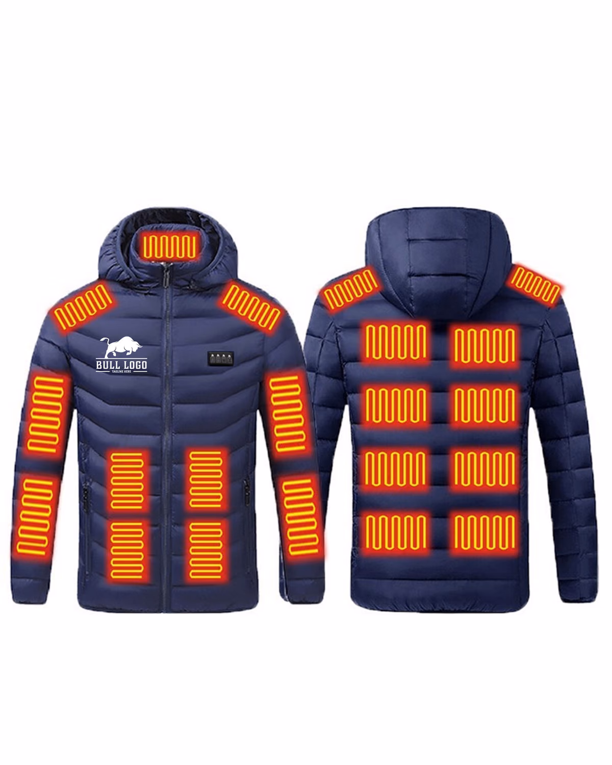 Custom Four Control 21 Zone Heating Unisex Down Jacket Not Include Power Bank, Navy Blue, front view