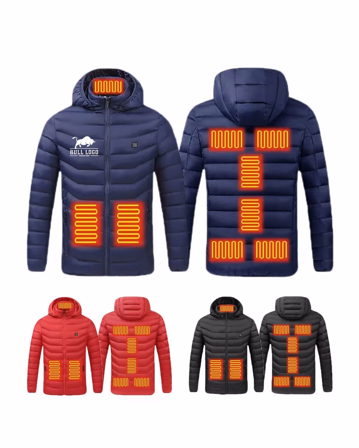 Custom Nine Zone Heating Unisex Heated Down Jacket Not Include Power Bank