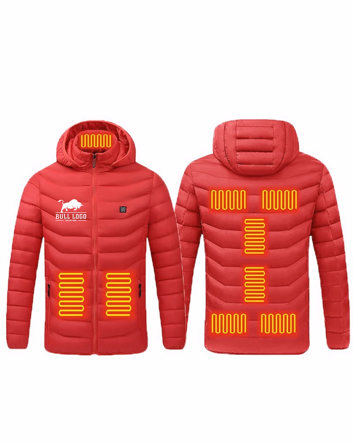Custom Nine Zone Heating Unisex Heated Down Jacket Not Include Power Bank, Red, front view