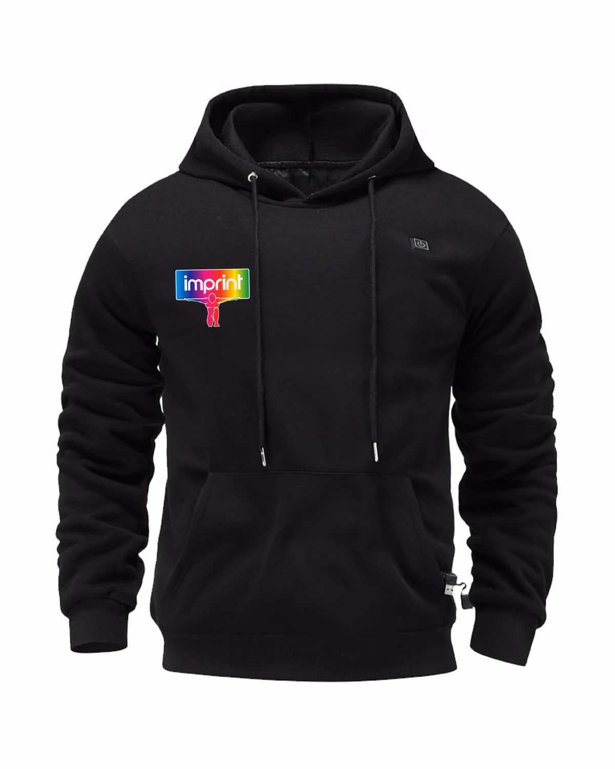 Custom USB Heated Hoodie Sweatshirt, Black, front view