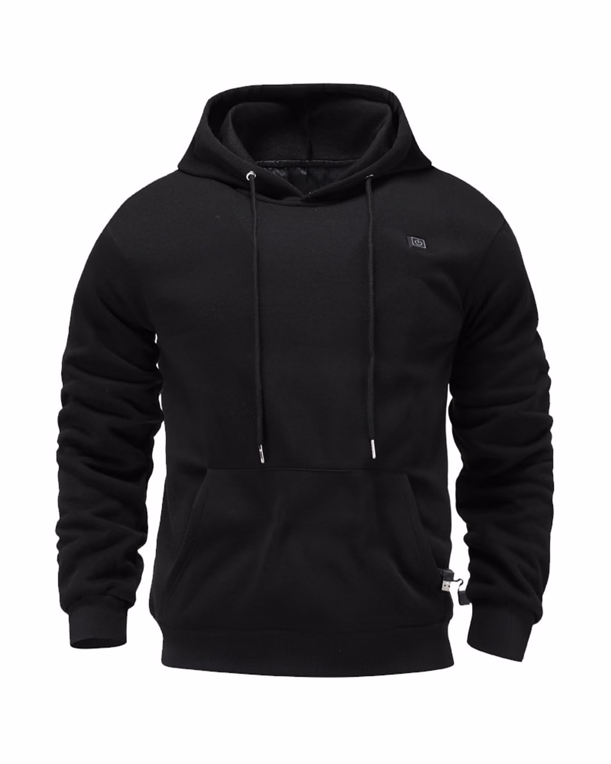 Custom USB Heated Hoodie Sweatshirt, Black, front view