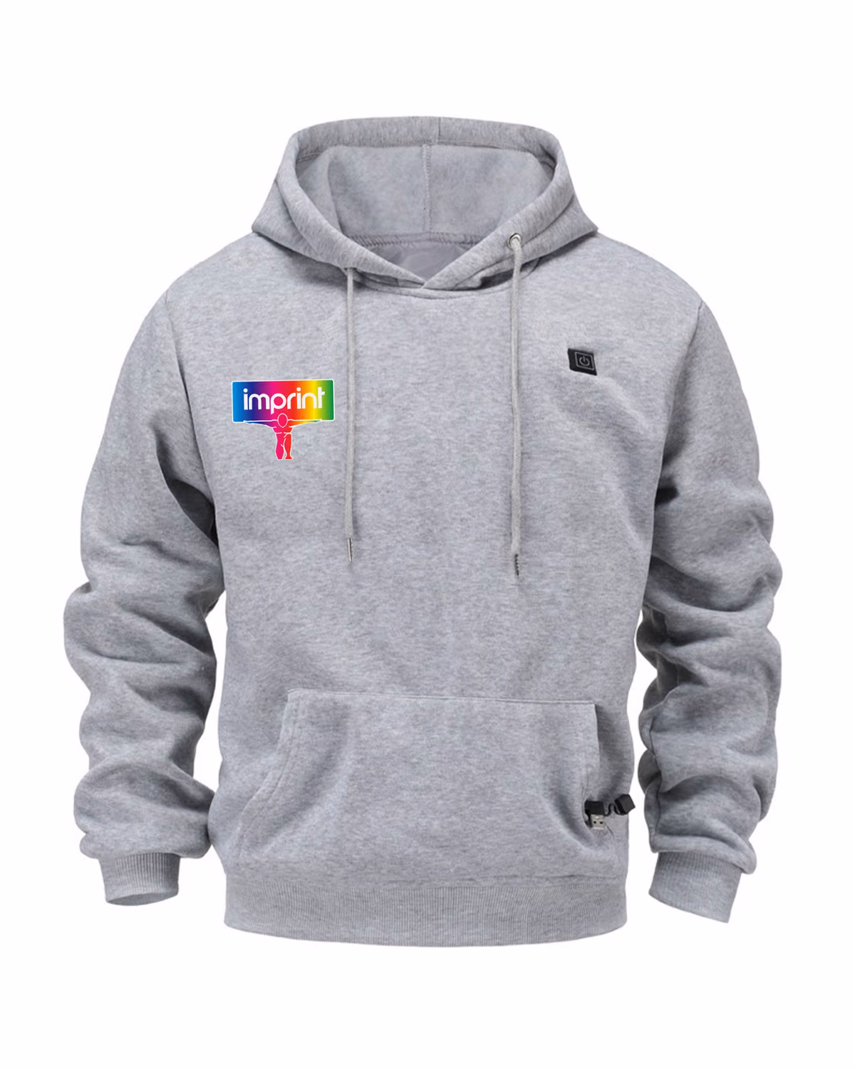 Custom USB Heated Hoodie Sweatshirt, Gray, front view