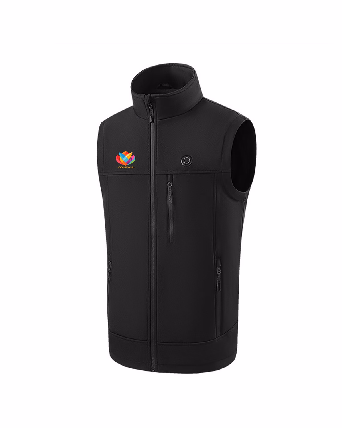 Custom Electric Heated Vest - Single Control 9 Heating Zones, Black, front view