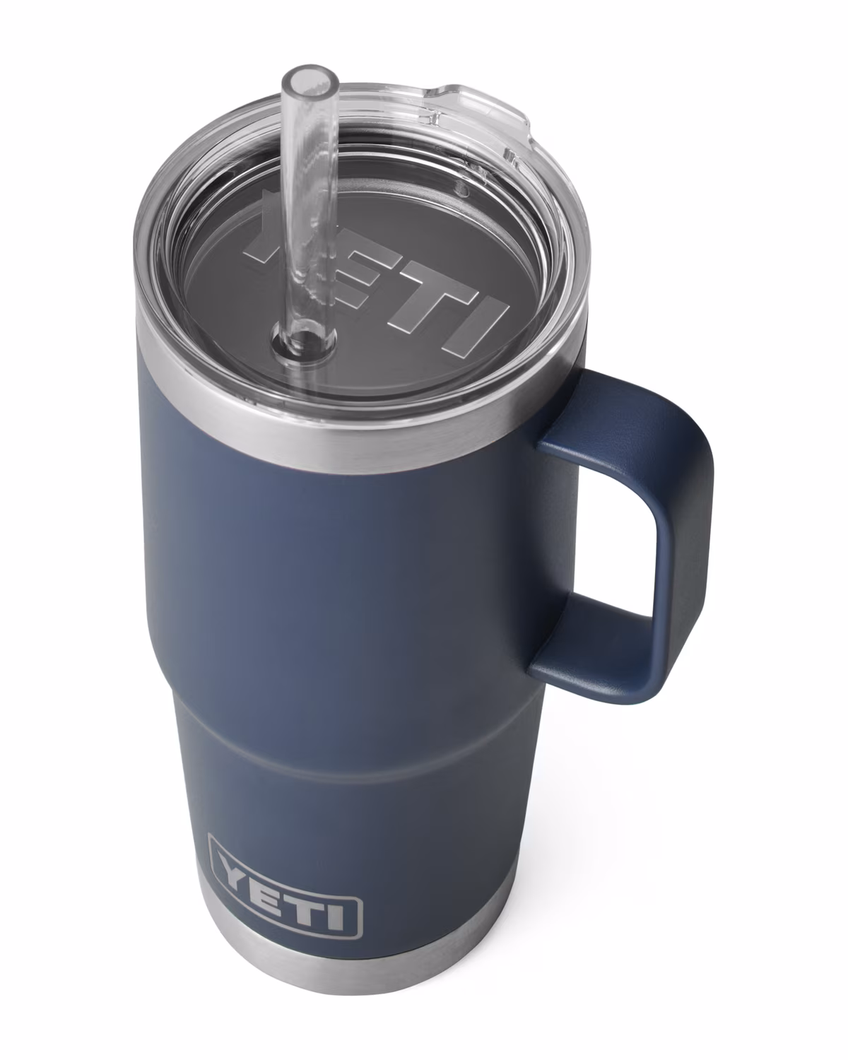 Custom Yeti Rambler 25oz Mug with Straw Lid, Engraved - Navy (angle)