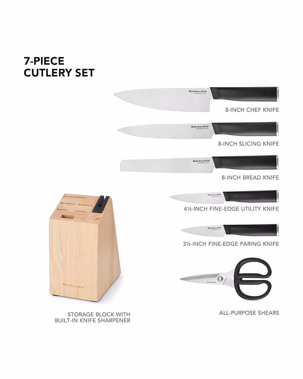 Custom KitchenAid Classic 7-Piece Self-Sharpening Knife Block Set, Black