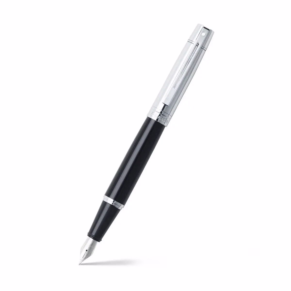 Custom Sheaffer 300 Glossy Black Fountain Pen with Chrome Cap