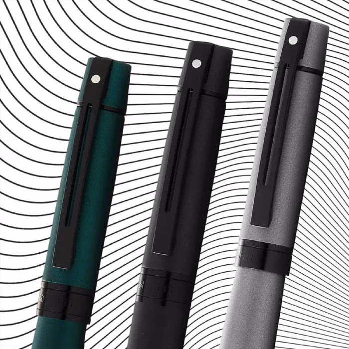 Custom Sheaffer 300 Matte Green Fountain Pen with Black Trim