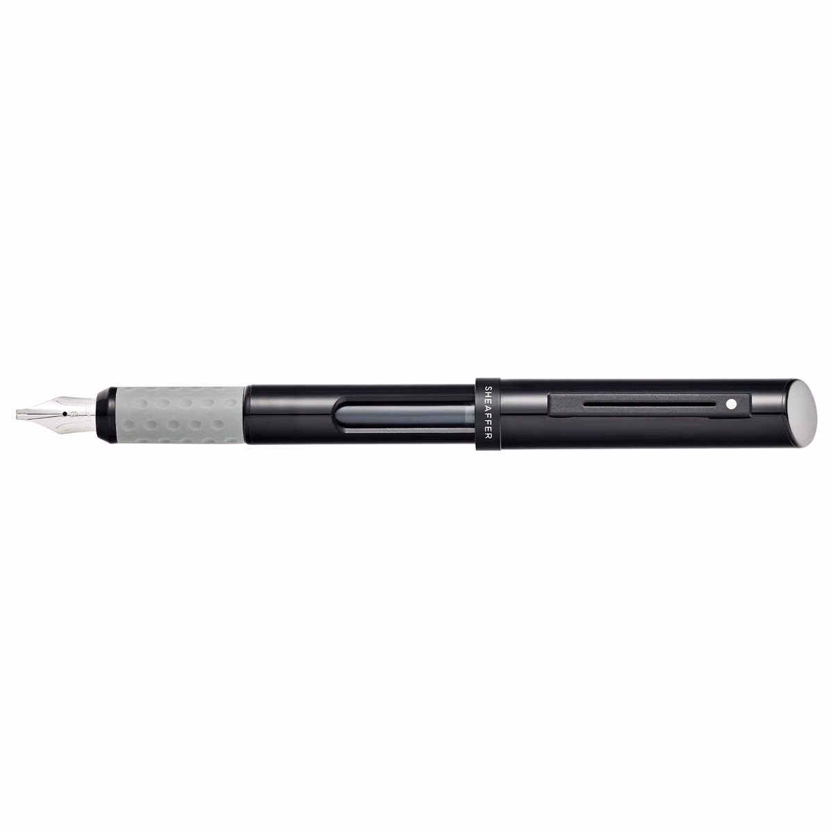 Custom Sheaffer Calligraphy Glossy Black barrel with cap and Matte Black trim Fountain Pen, front view