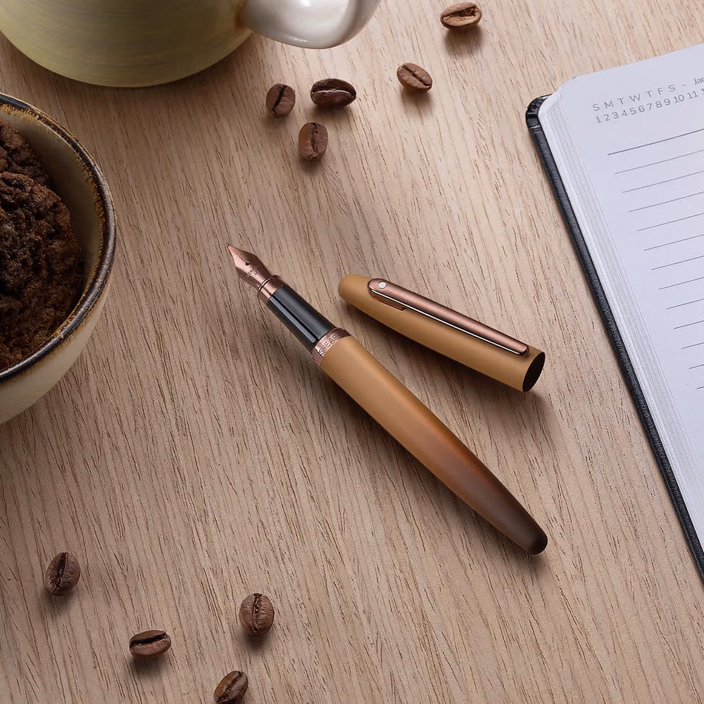 Custom Sheaffer VFM 9428 Coffee Edition Matt Brown Fountain Pen with Regal Brown PVD Trims