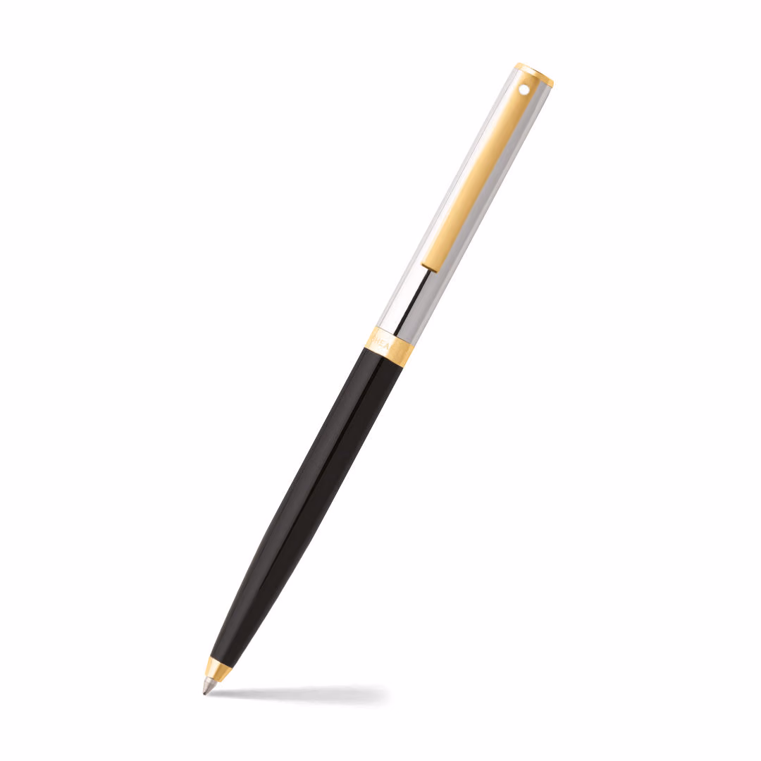 Custom Sheaffer SAGARIS 9475 Gloss Black Barrel and Chrome Cap Ballpoint Pen With Gold Tone Trim