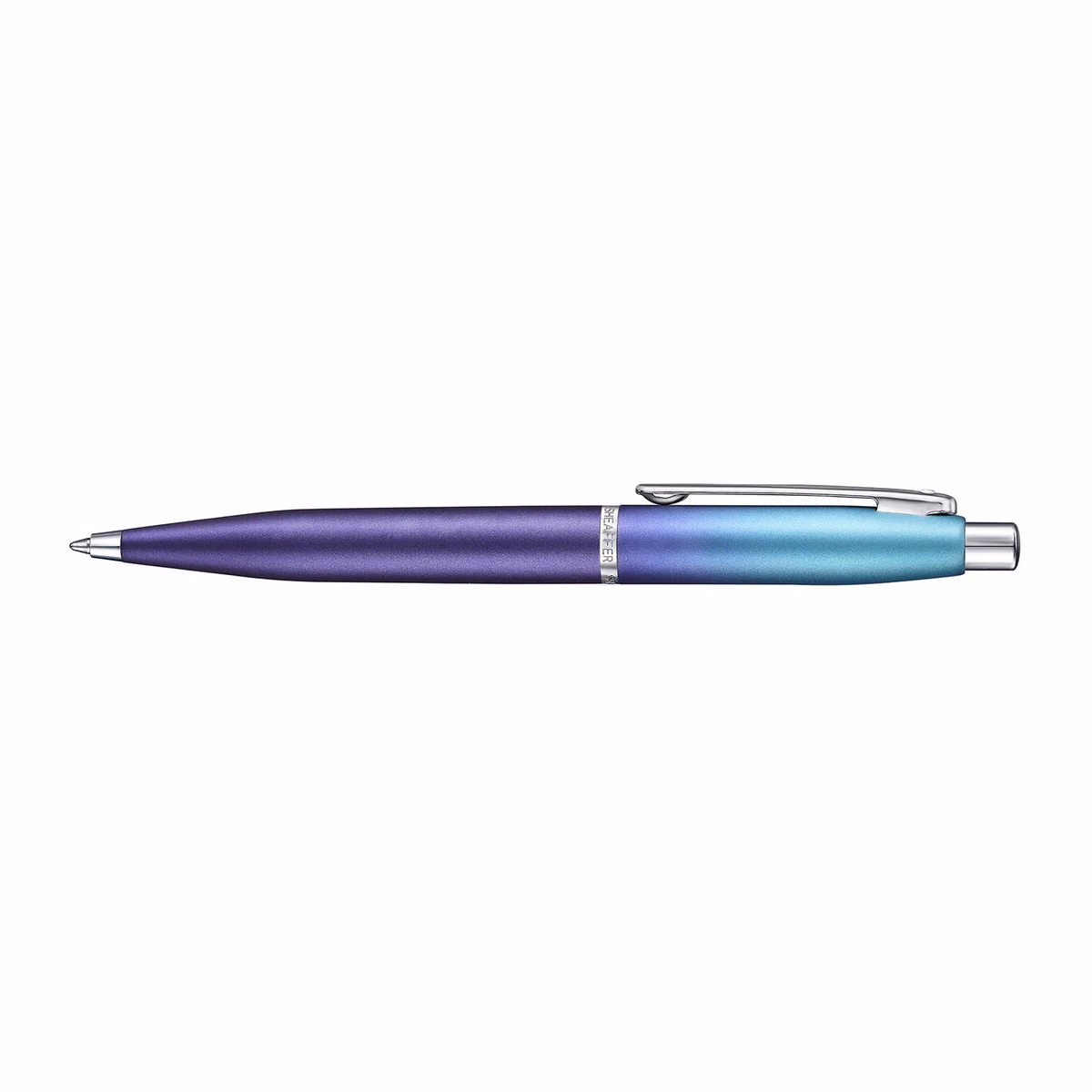 Custom Sheaffer Gift Set . Expressions VFM Blue Purple Pearlised Gradient Genuine Leather Card Ballpoint, front view