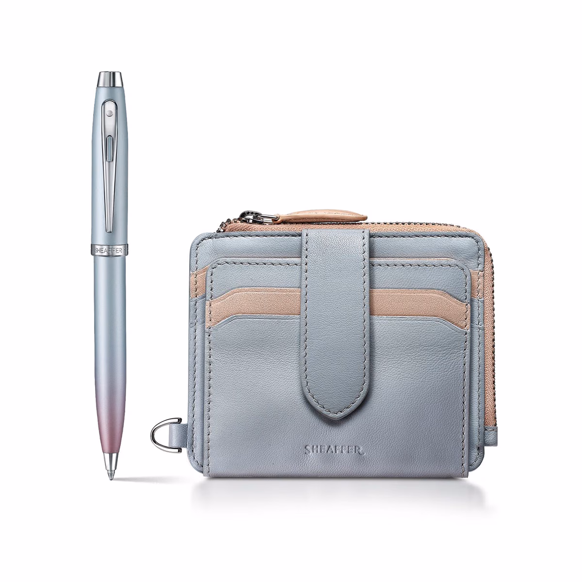 Custom Sheaffer Gift Set . Expressions Blue Pink Pearlised Gradient Chrome-plated Trims Ballpoint