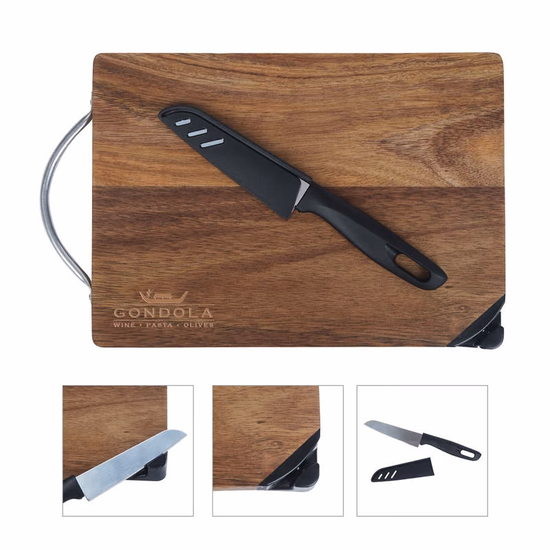 Custom Gordon Acacia Wood Cutting Board & Knife Set