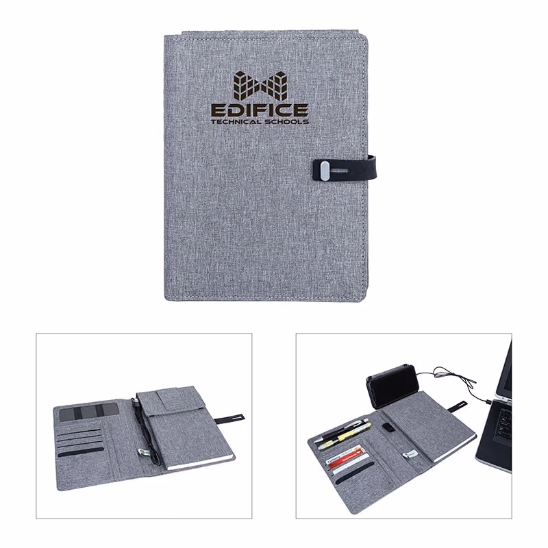 Custom Binghamton RPET Padfolio w/ Wireless Phone Charger