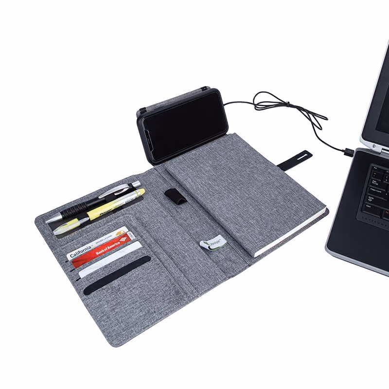 Custom Binghamton RPET Padfolio w/ Wireless Phone Charger
