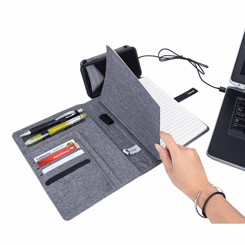 Custom Binghamton RPET Padfolio w/ Wireless Phone Charger