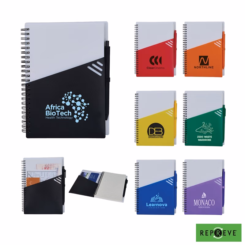 Custom Providence Repreve Ocean Recycled (RPP) Junior Notebook & Ballpoint Pen w/FSC Paper
