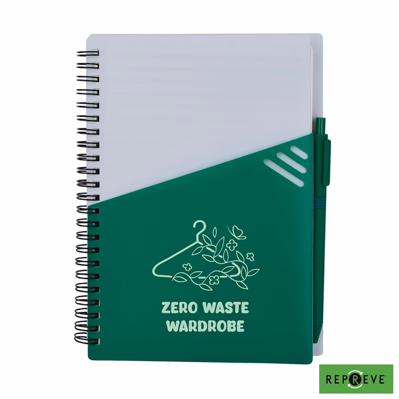 Custom Providence Repreve Ocean Recycled (RPP) Junior Notebook & Ballpoint Pen w/FSC Paper