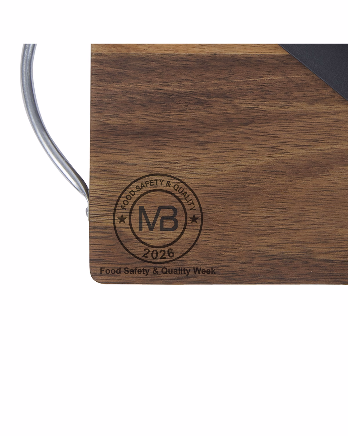 Custom Gordon Acacia Wood Cutting Board & Knife Set — closeup