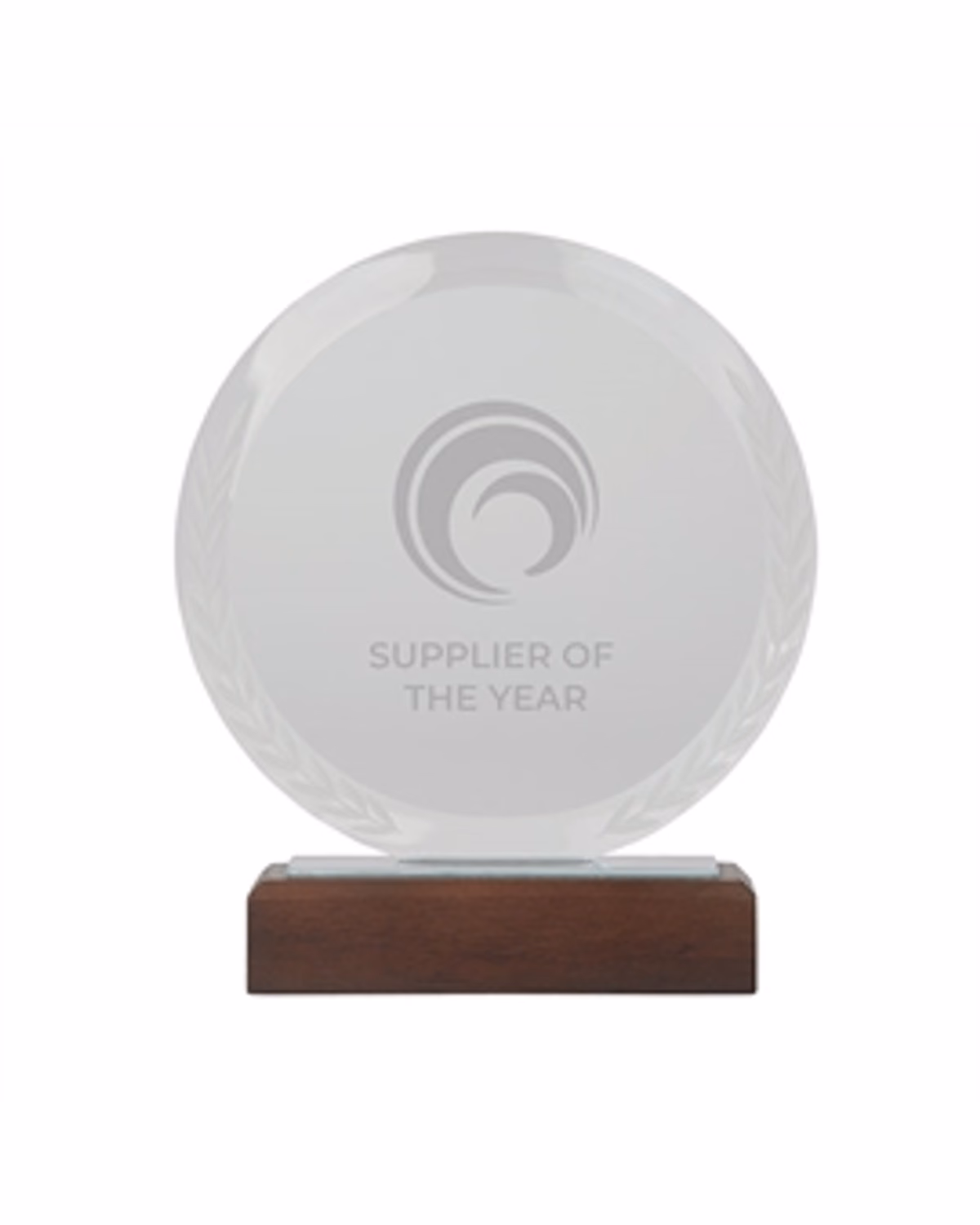 Custom Crystal Award: Redondo Round Crystal Wood Base