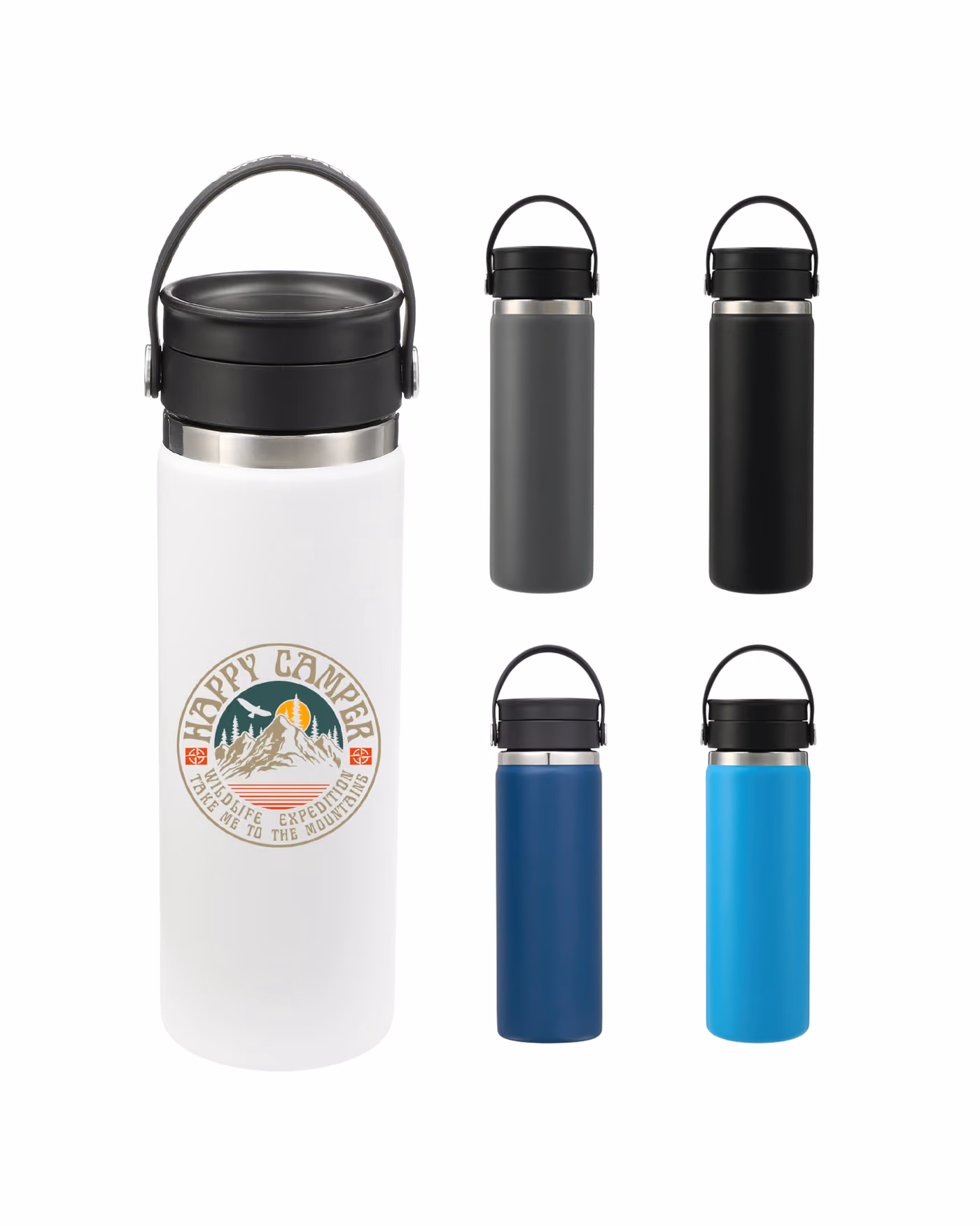 Custom Hydro Flask 20 oz. Wide Mouth Bottle w/ Flex Cap - White