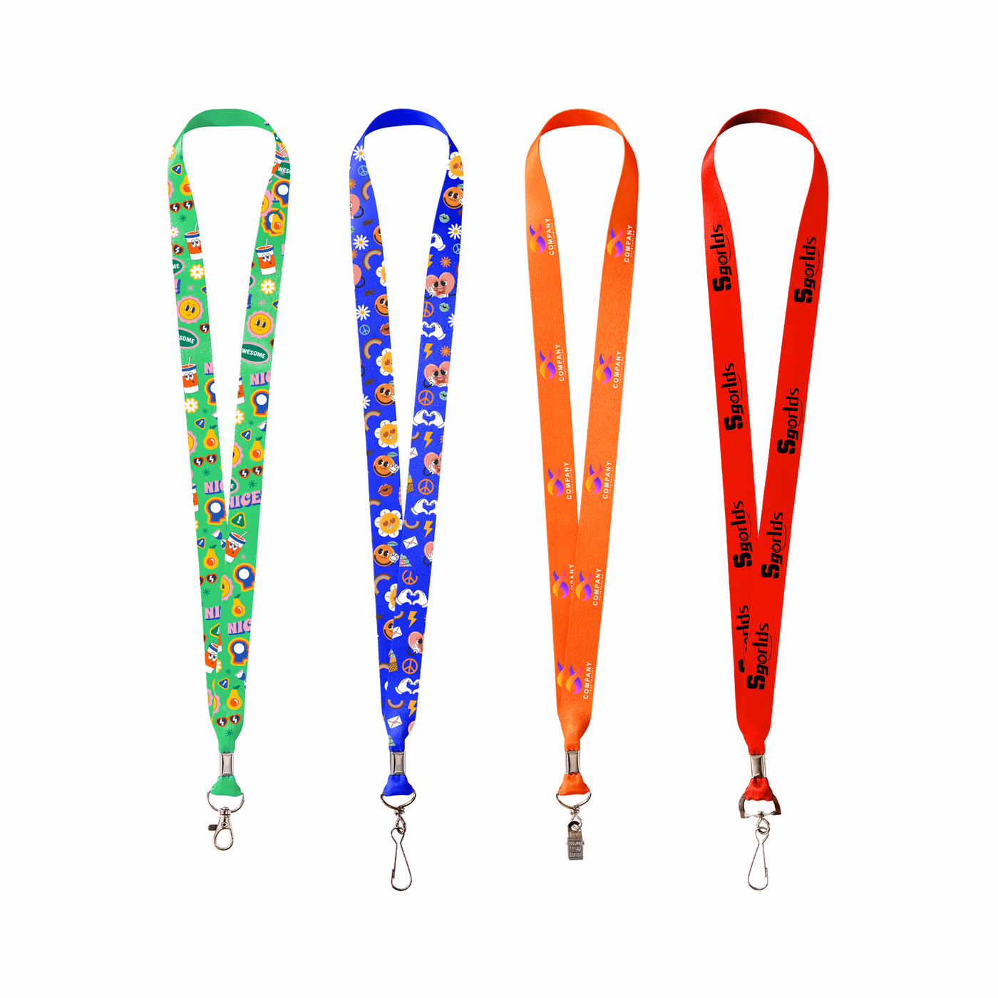 Custom 3/4" Full Color Dye-Sublimated Lanyard W/ Metal Crimp & Optional Clamp