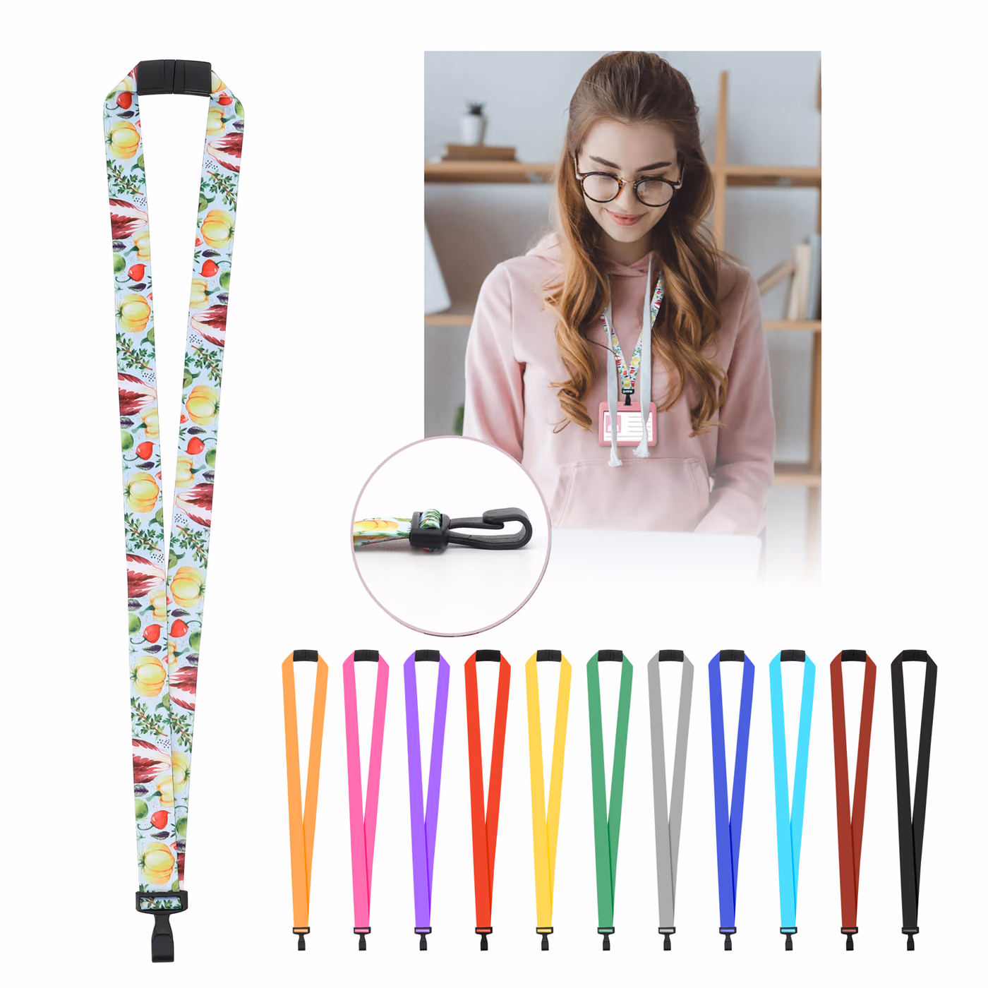 Custom 3/4'' Full Color Sublimated Lanyard With Nylon J Hook & Curved Breakaway